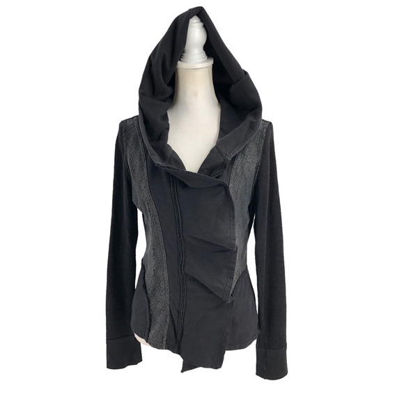 Free People Womens Size Small Clementine Jacket Hooded Black Lace Inset - Picture 1 of 11